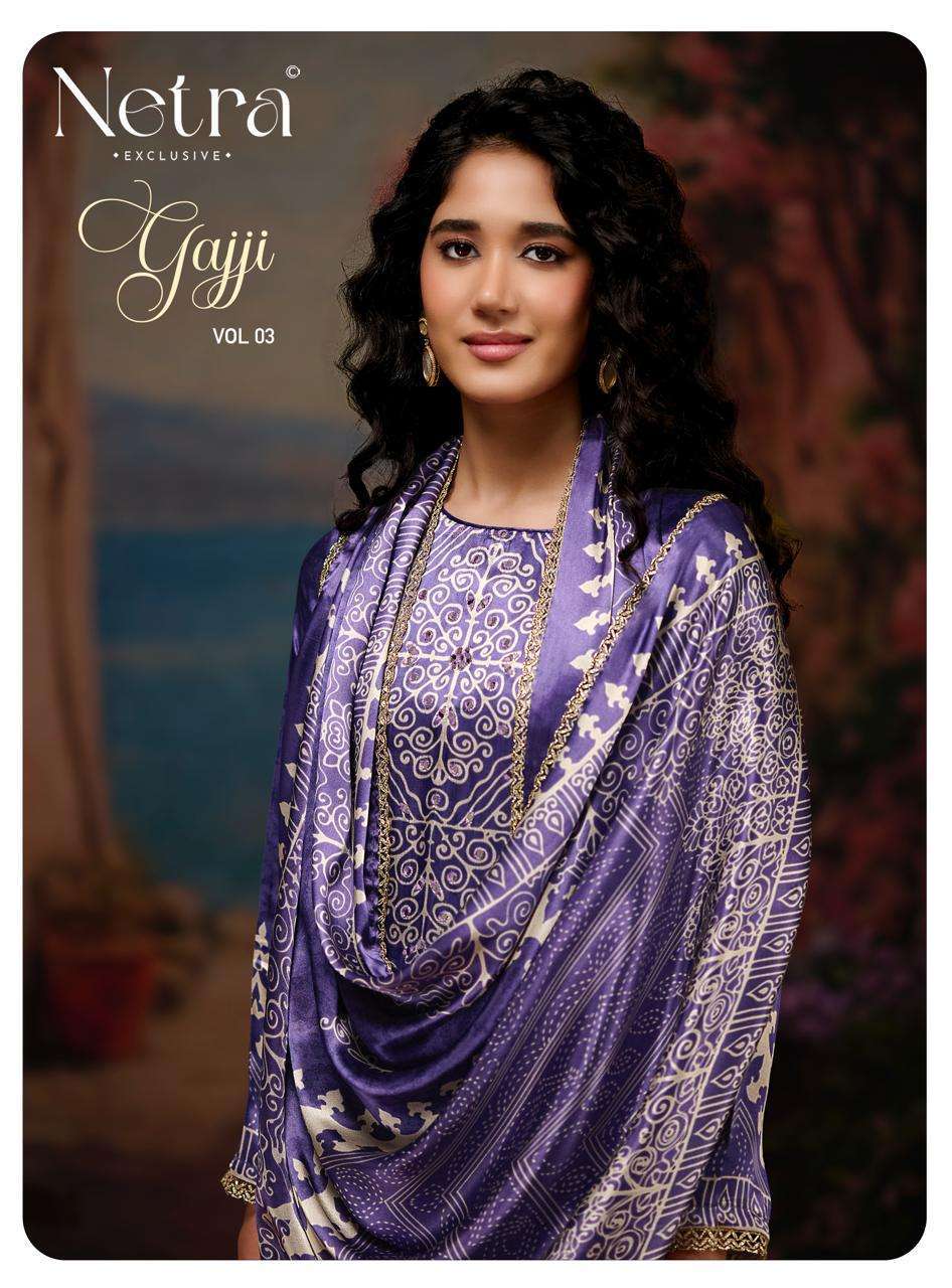 NETRA GAJJI VOL 3 GAJI SILK BANDHNI PRINTED SALWER KAMEEZ BEST RATE 