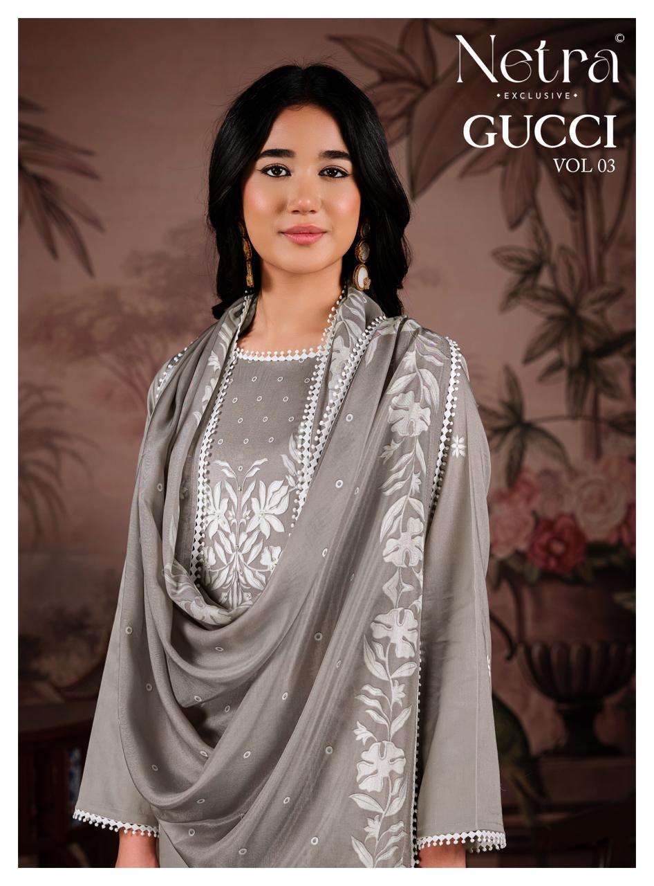 NETRA GUCCI VOL 3 HAND EMBROIDERD COTTON SUIT WHOLESALER BEST RATE DEALER 