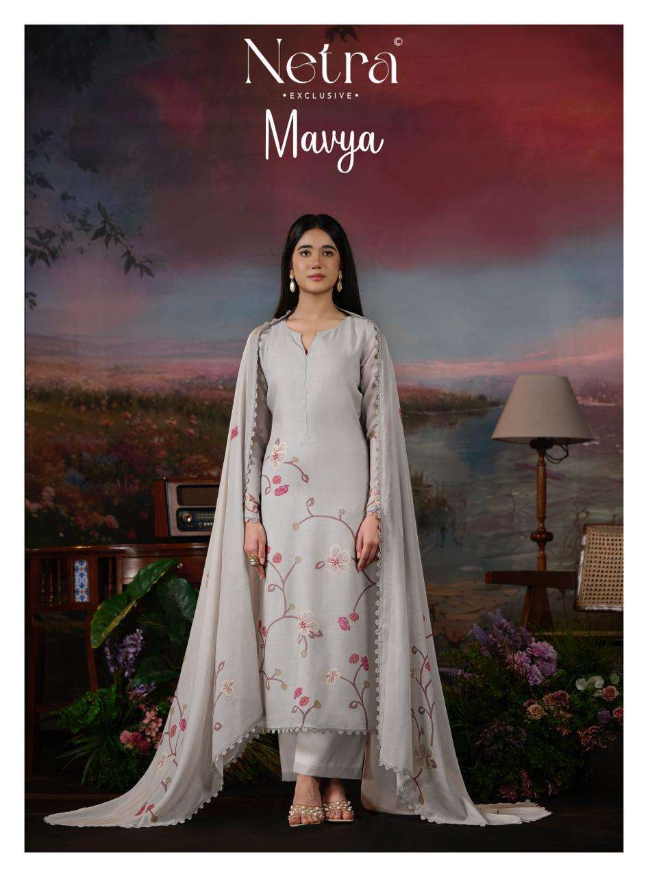 NETRA MAVYA BANARASI MAL CHANDERI PRINT HANDWORK SALWER KAMEEZ BEST RATE DEALER 