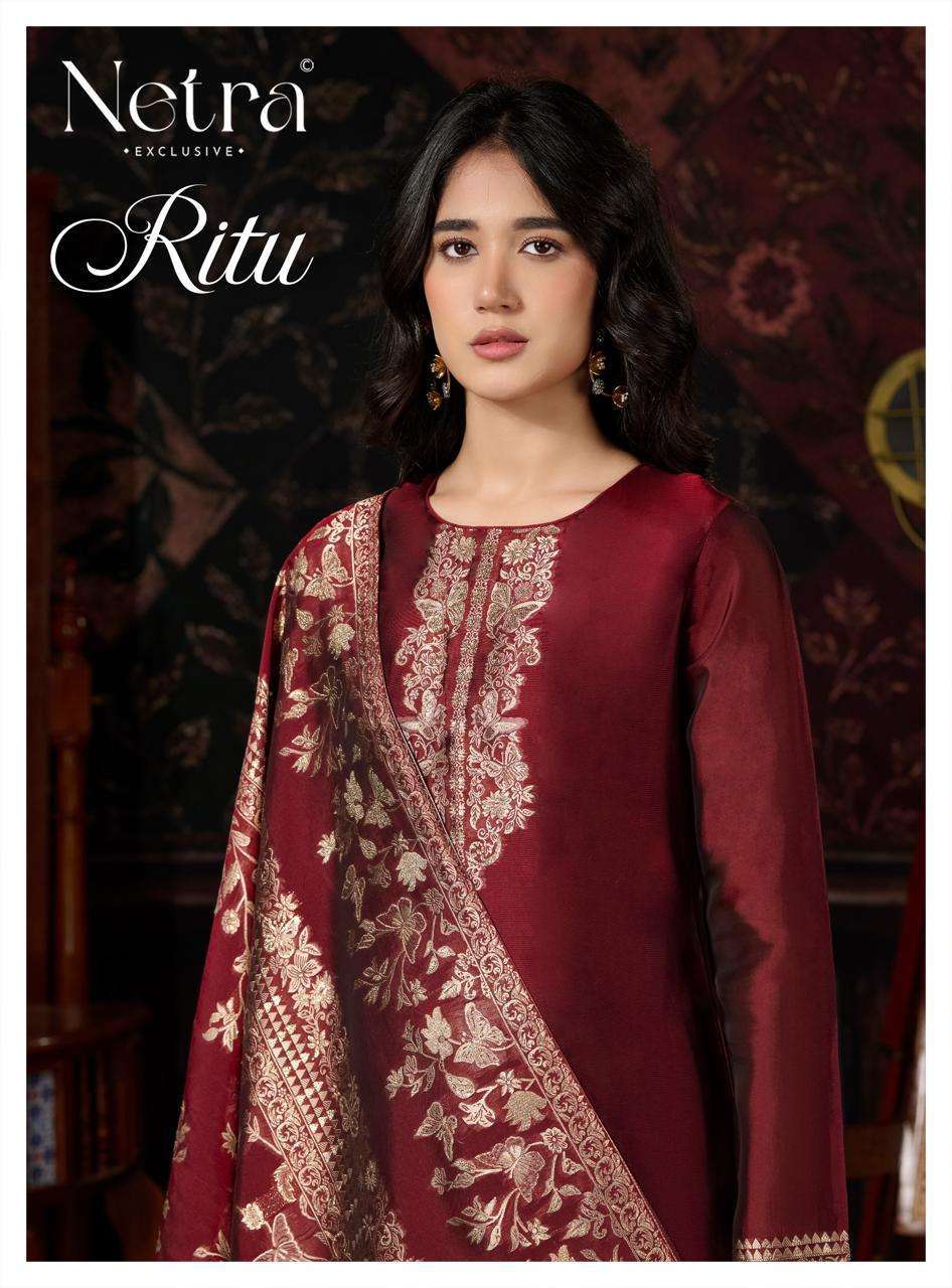 NETRA RITU VISCOSE SILK JACQUARD FANCY WORK DESIGNER SALWER KAMEEZ BEST RATE 