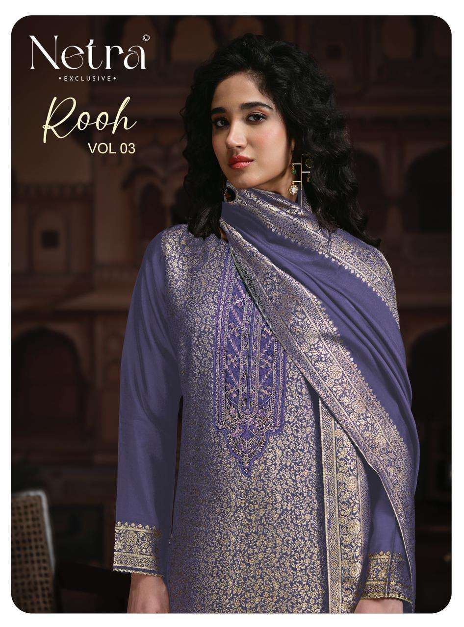 NETRA ROOH VOL 3 VISCOSE SILK JACQUARD EMBROIDERED SALWER KAMEEZ SUIT WHOLESALER 2026