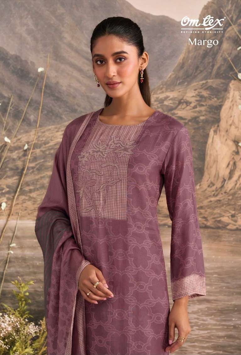 OMTEX MARGO MUSLIN SILK PATCH EMBROIDERED SALWER KAMEEZ BEST RATE DEALER 