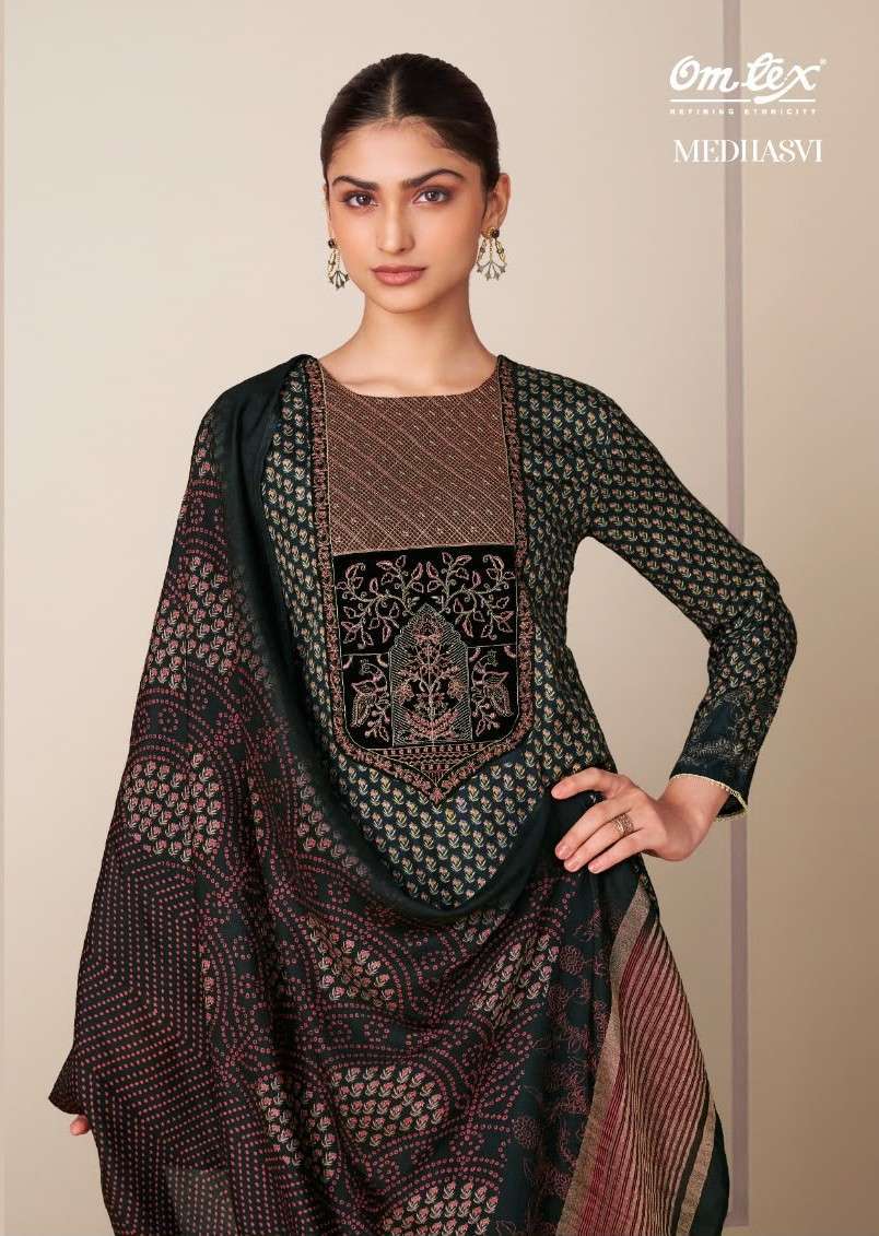 OMTEX MEDHASVI EMBROIDERY PATCH WORK MUSLIN SALWER KAMEEZ BEST RATE 