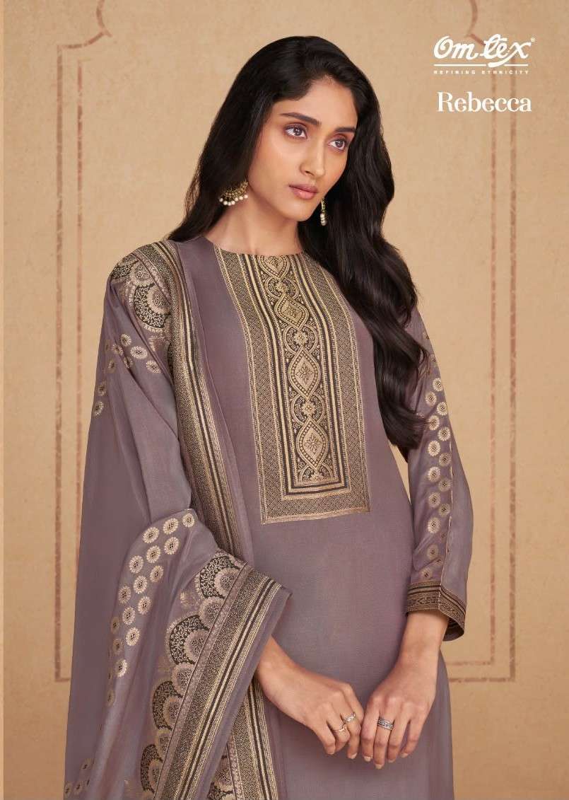 OMTEX REBECCA MUSLIN JACQUARD WITH FANCY WORK SALWER KAMEEZ BEST RATE DEALER 