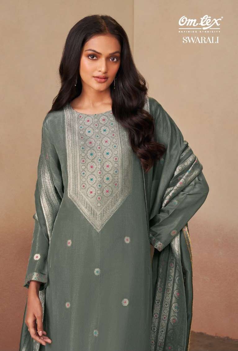 OMTEX SWARALI SILK JACQUARD FANCY WORK SALWER KAMEEZ BEST RATE WHOLESALER 
