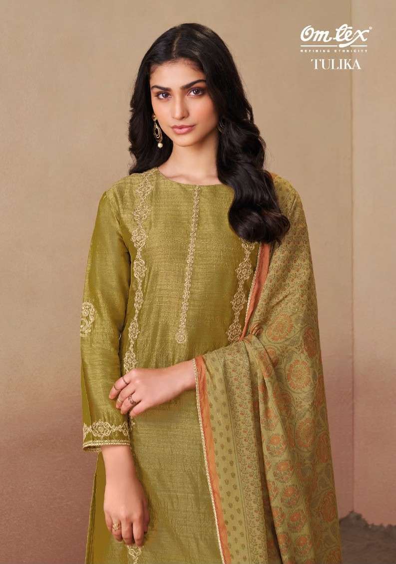 OMTEX TULIKA TUSSER SILK HEAVY EMBROIDERED SALWER KAMEEZ BEST RATE DEAKER 