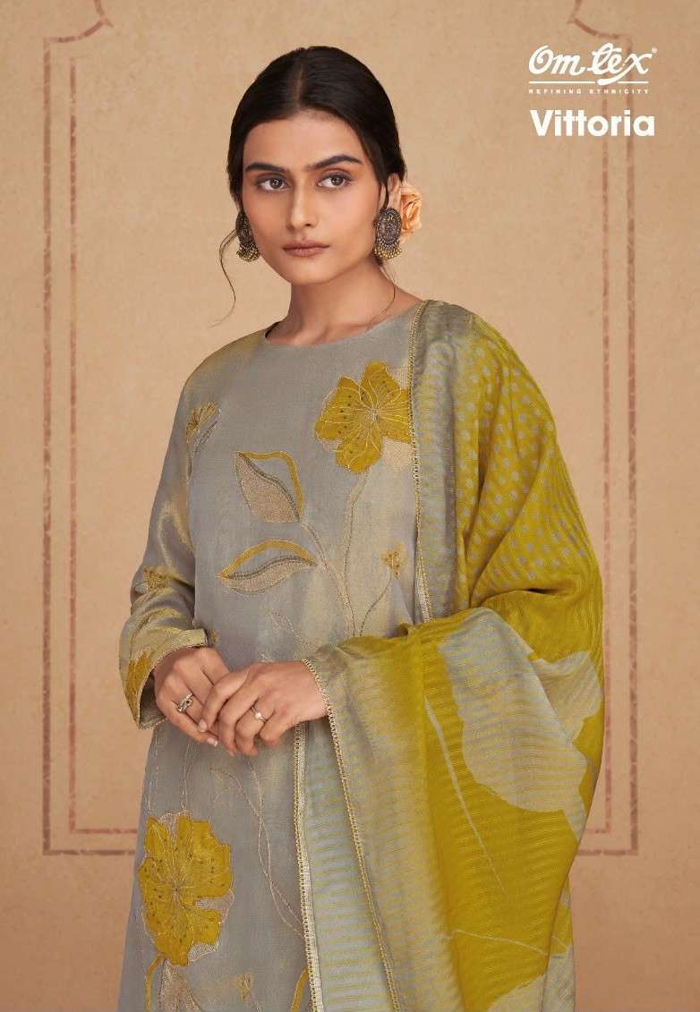 OMTEX VITTORIA TISSUE SATIN EMBROIDERED SALWER KAMEEZ BEST RATE 