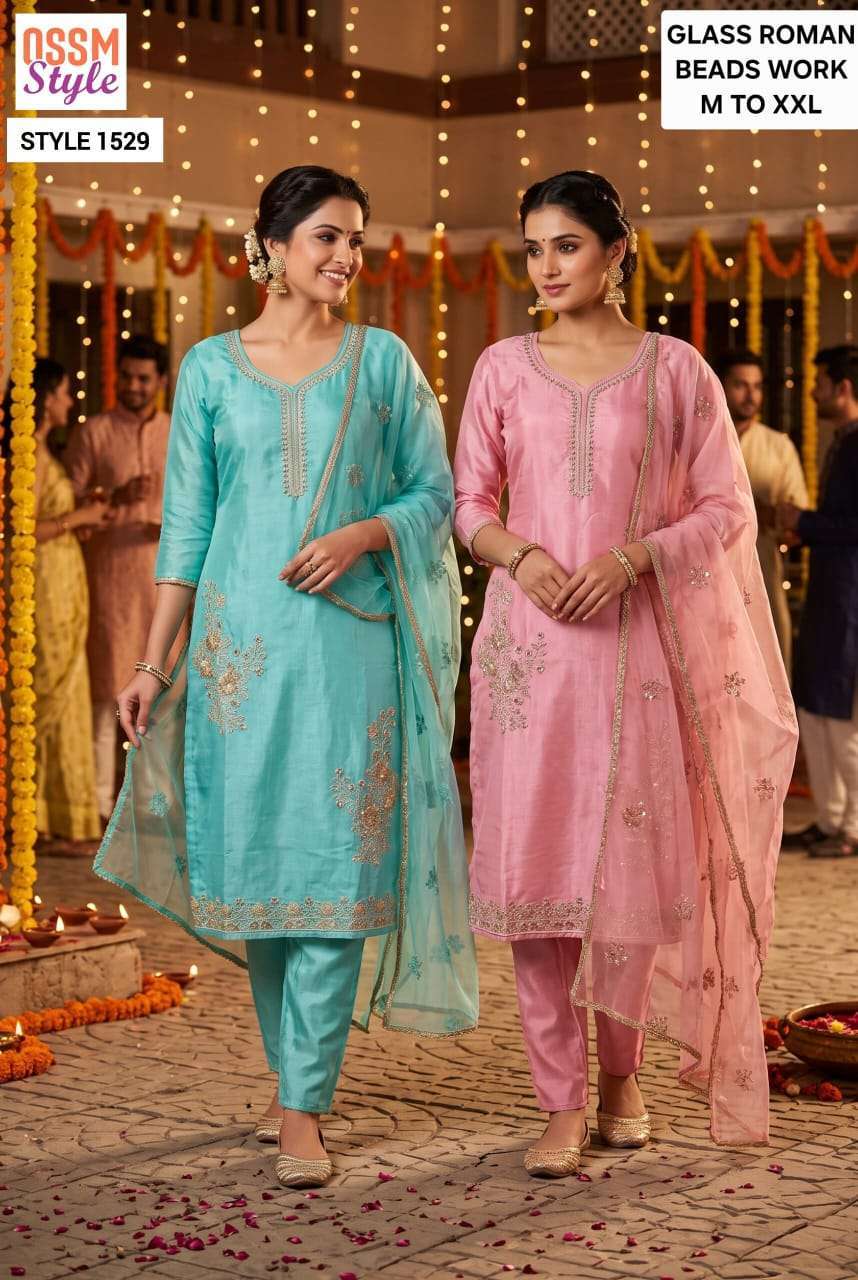 OSSM STYLE 1529 COLORS VISCOSE ROMAN HANDWORK READYMADE 3 PCS SET WHOLESALER 2026