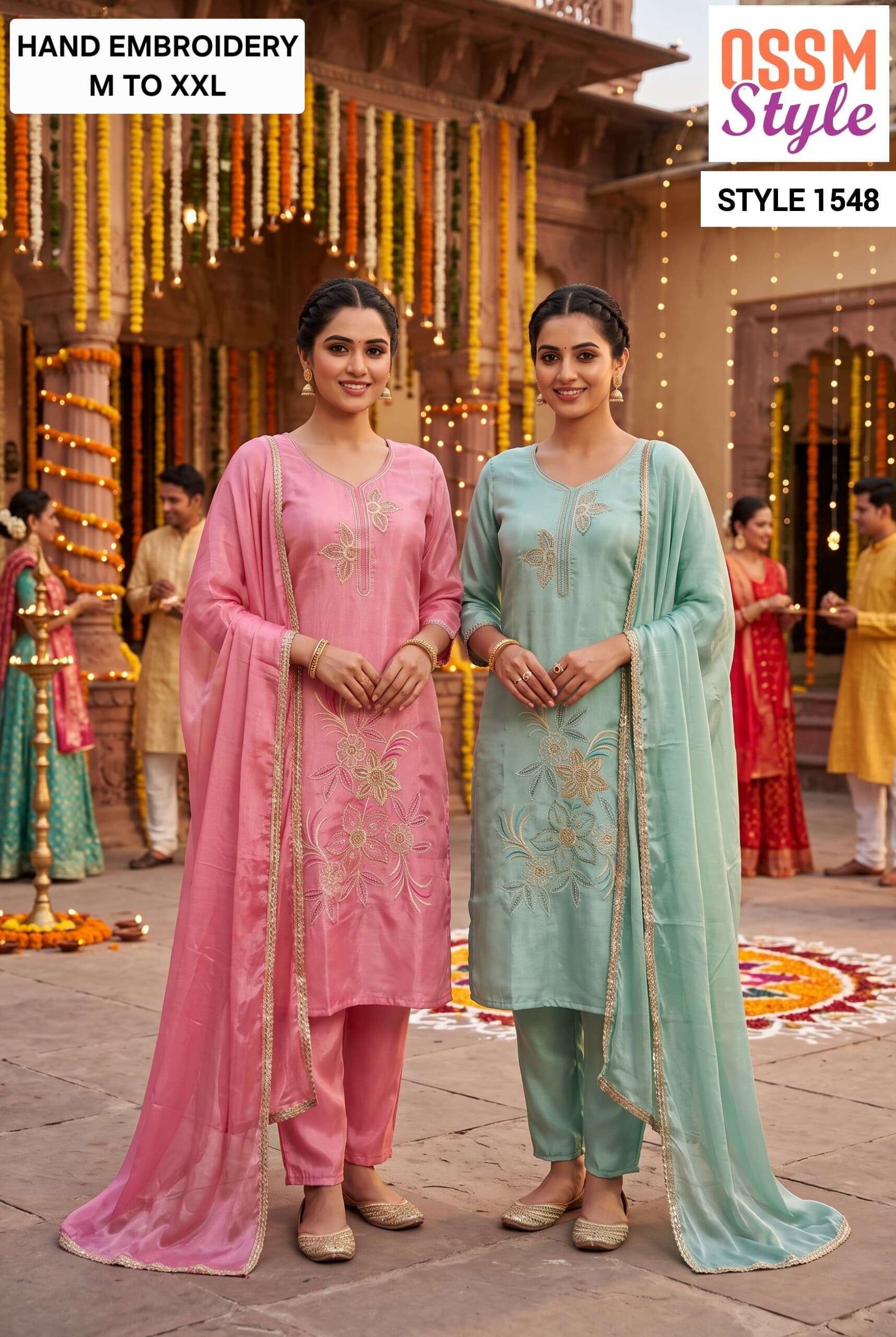 OSSM STYLE 1546 TO 1548 VISCOSE ROMAN GLASS EMBROIDERED SALWER KAMEEZ BEST RATE 