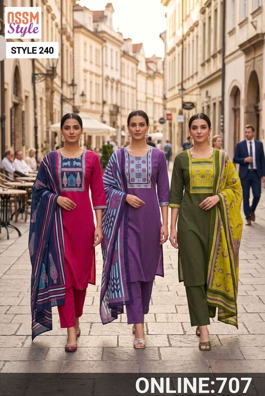 OSSM STYLE 238 TO 240 COTTON PRINTED READYMADE 3 PCS SET WHOLESALER 