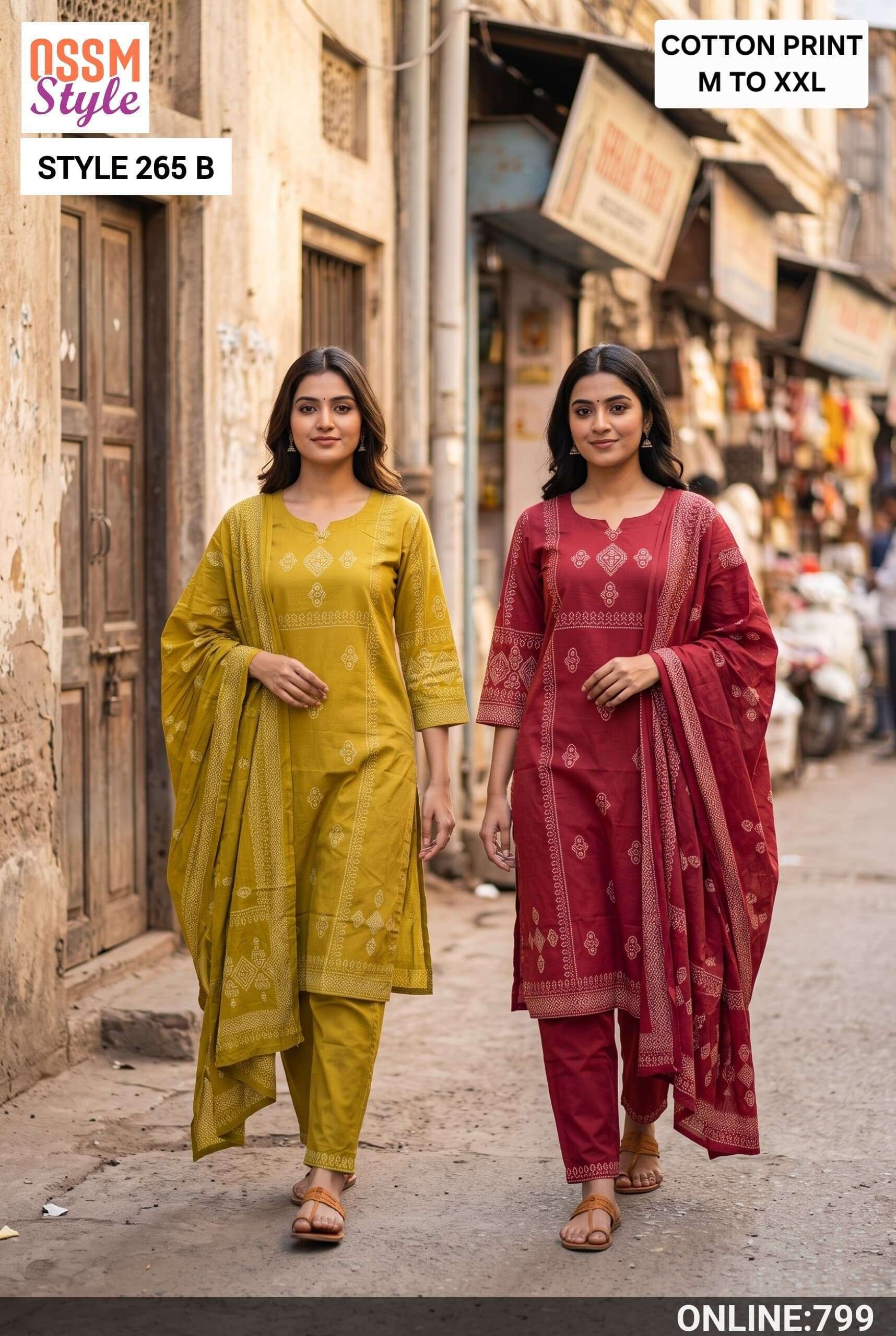 OSSM STYLE 265 COTTON PRINTED READYMADE 3 PIECE SET DEALER IN SURAT 