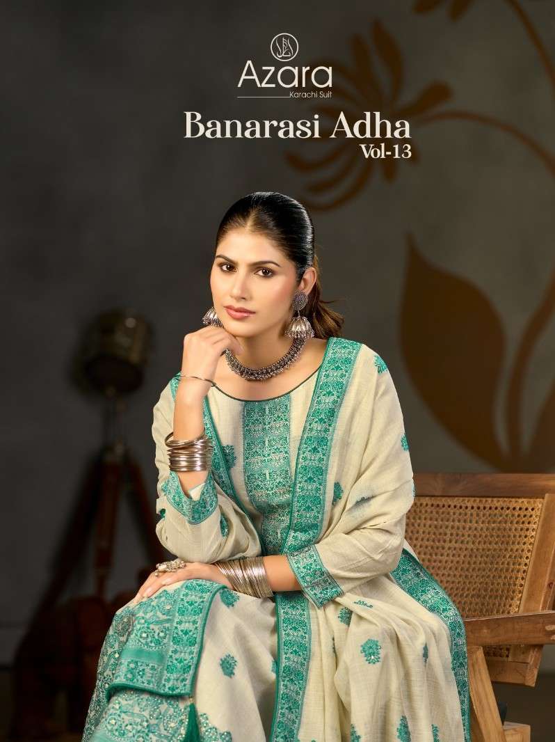 RADHIKA AZARA BANARASI ADHA VOL 13 COTTON JACQUARD SUIT WHOLESALER 