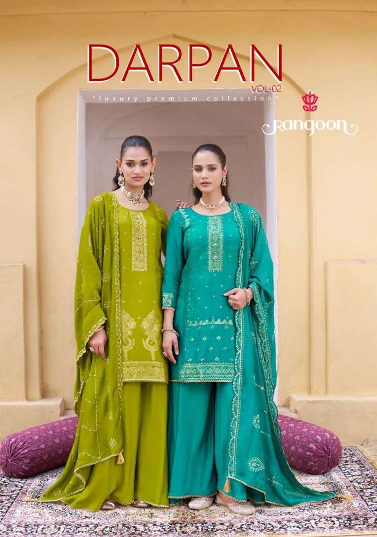 RANGOON DARPAN VOL 2 JACQUARD DESIGNER THREE PCS SET WHOLESALER IN SURAT 
