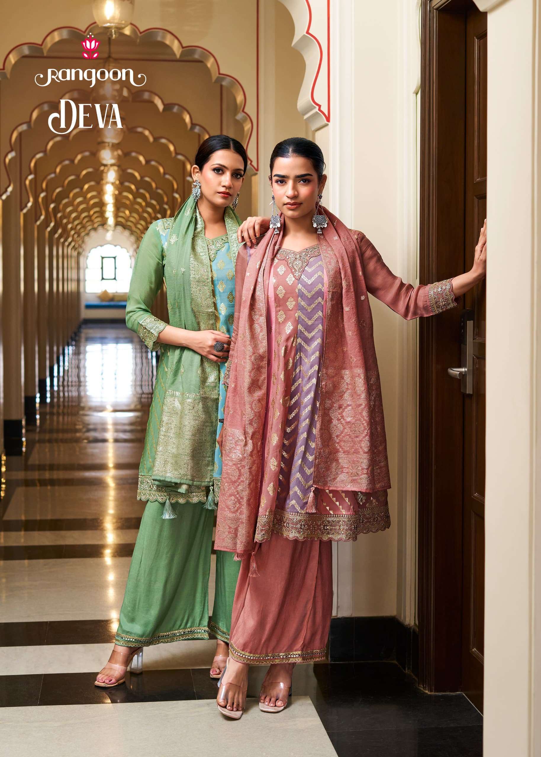RANGOON DEVA ORGANZA JACQUARD FANCY WORK ANARKALI STYLE READYMADE SUIT WHOLESALER 2026
