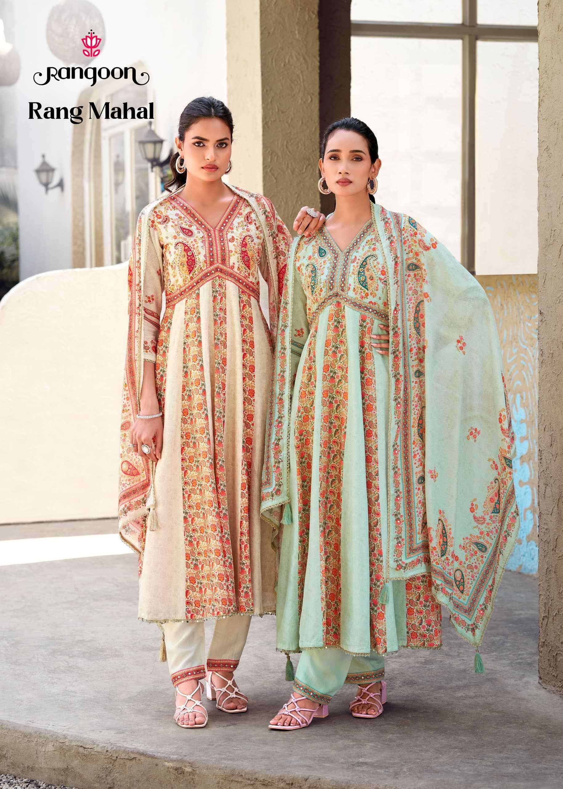 RANGOON RANG MAHAL MUSLIN PRINT KHATLI WORK READYMADE 3 PCS SET WHOLESALER BEST RATE 