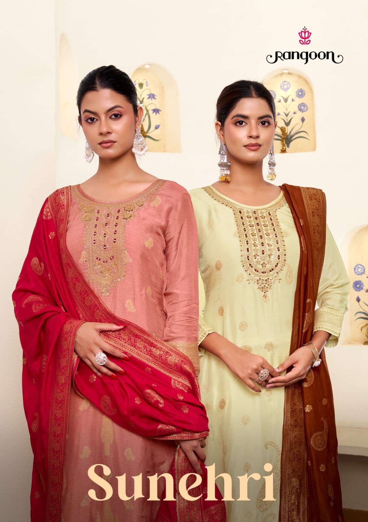 RANGOON SUNEHRI RUSSIAN JACQUARD FANCY WORK SALWER KAMEEZ BEST RATE 