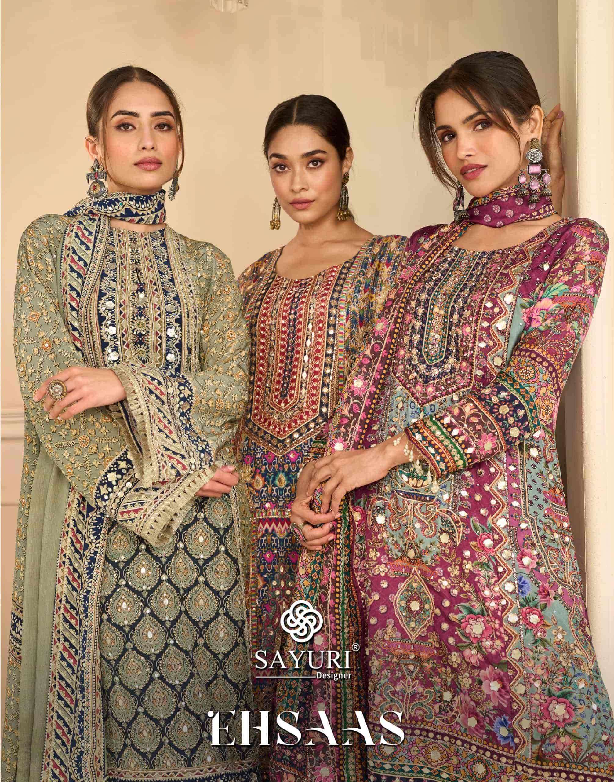 SAYURI DESIGNER EHSAAS NATURAL CREPE WITH HAND WORK READYMADE DRESS EXPORTERS 