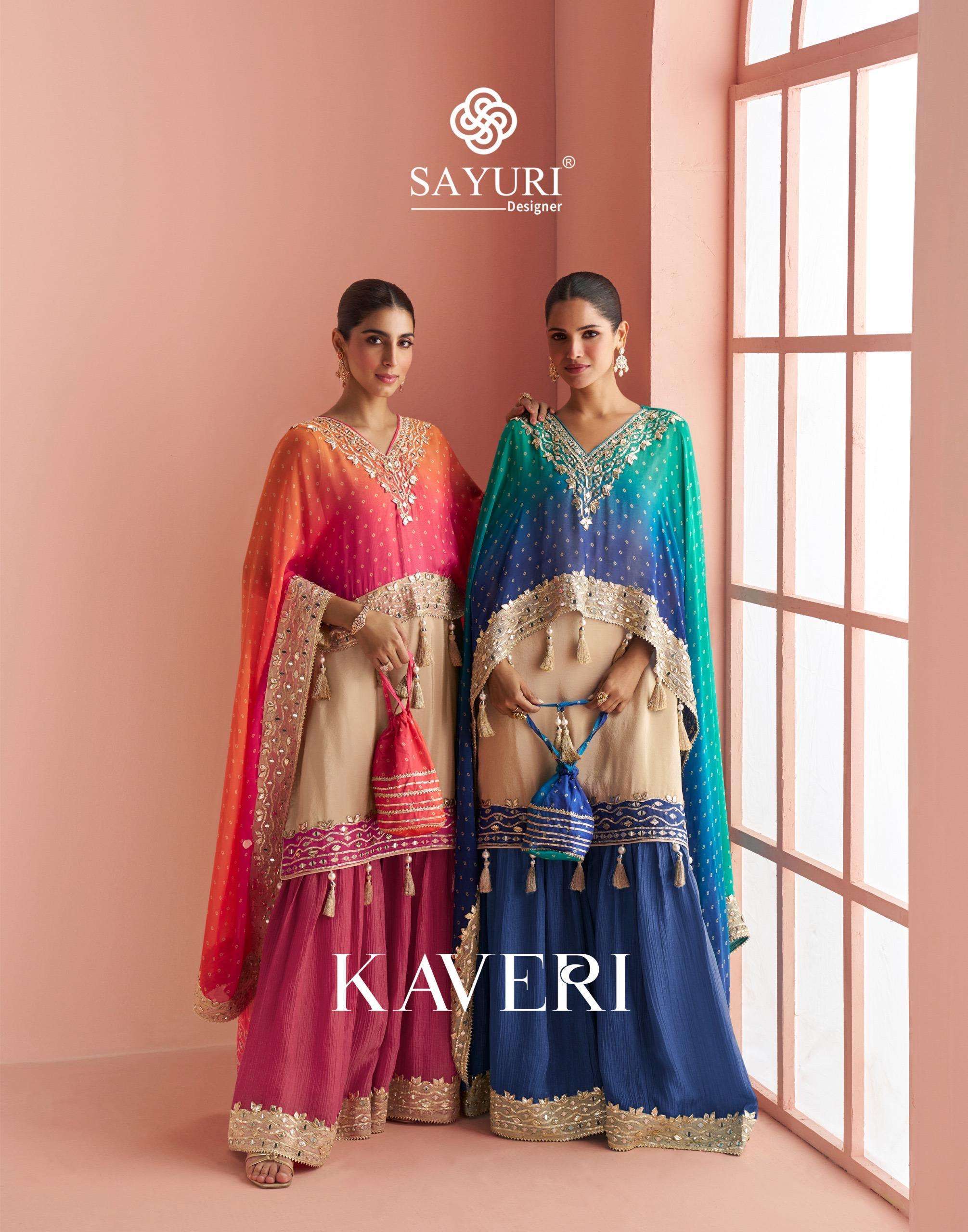 SAYURI DESIGNER KAVERI FANCY HAND EMBROIDERED READYMADE SARARA SUIT WHOLESALER 