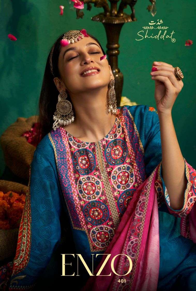 SHIDDAT ENZO 401 VISCOSE MUSLIN PRINTED SALWER KAMEEZ BEST RATE DEALER 