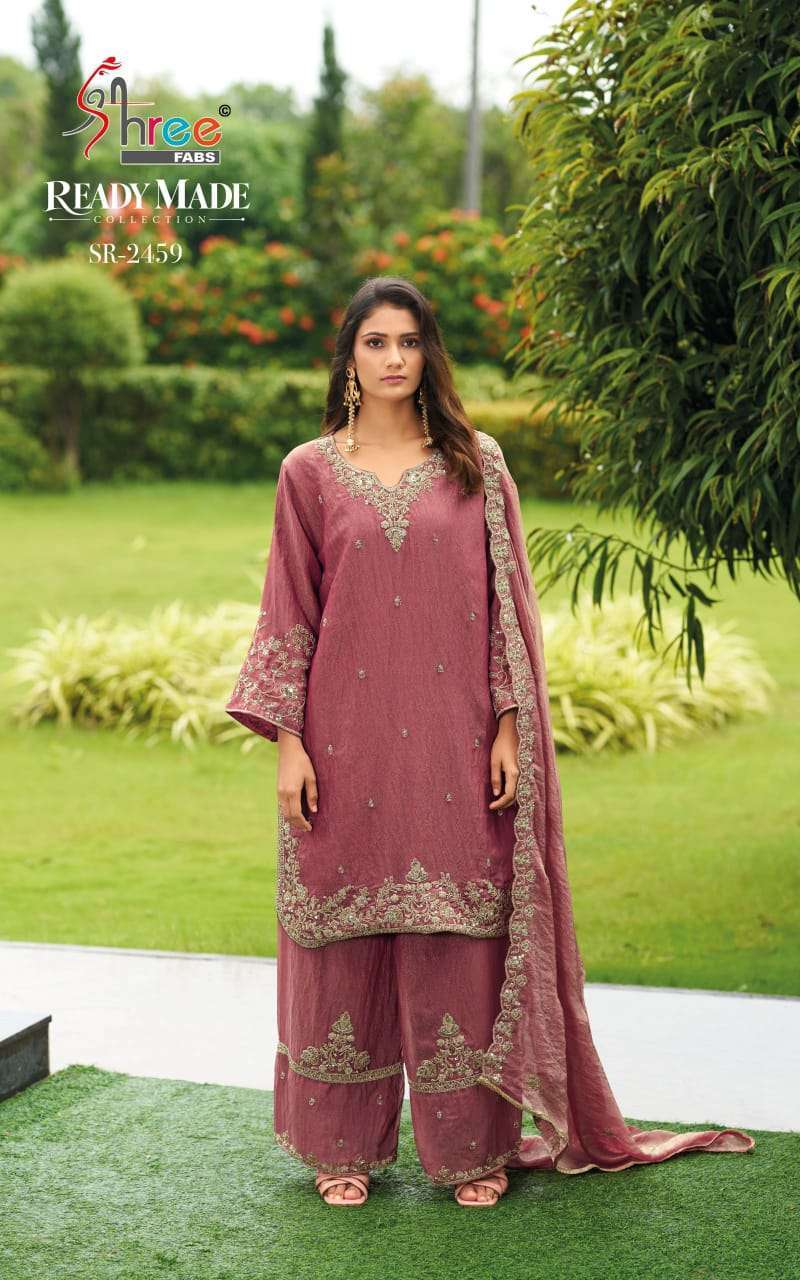 SHREE FAB 2459 COLORS CHIFFON HEAVY WORK READYMADE SALWER KAMEEZ BEST RATE DEALER 