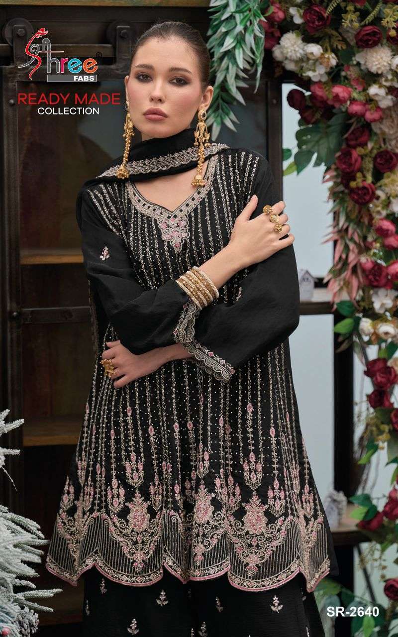 SHREE FAB 2640 MOSS WITH FANCY WORK READYMADE PALLAZO DRESS EXPORTERS 