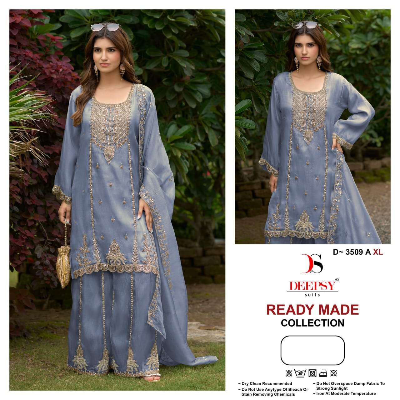 SHREE FAB 3509 COLORS SATIN TISSUE WITH HEAVY BEADS WORK READYMADE SALWER KAMEEZ BEST RATE DEALER 