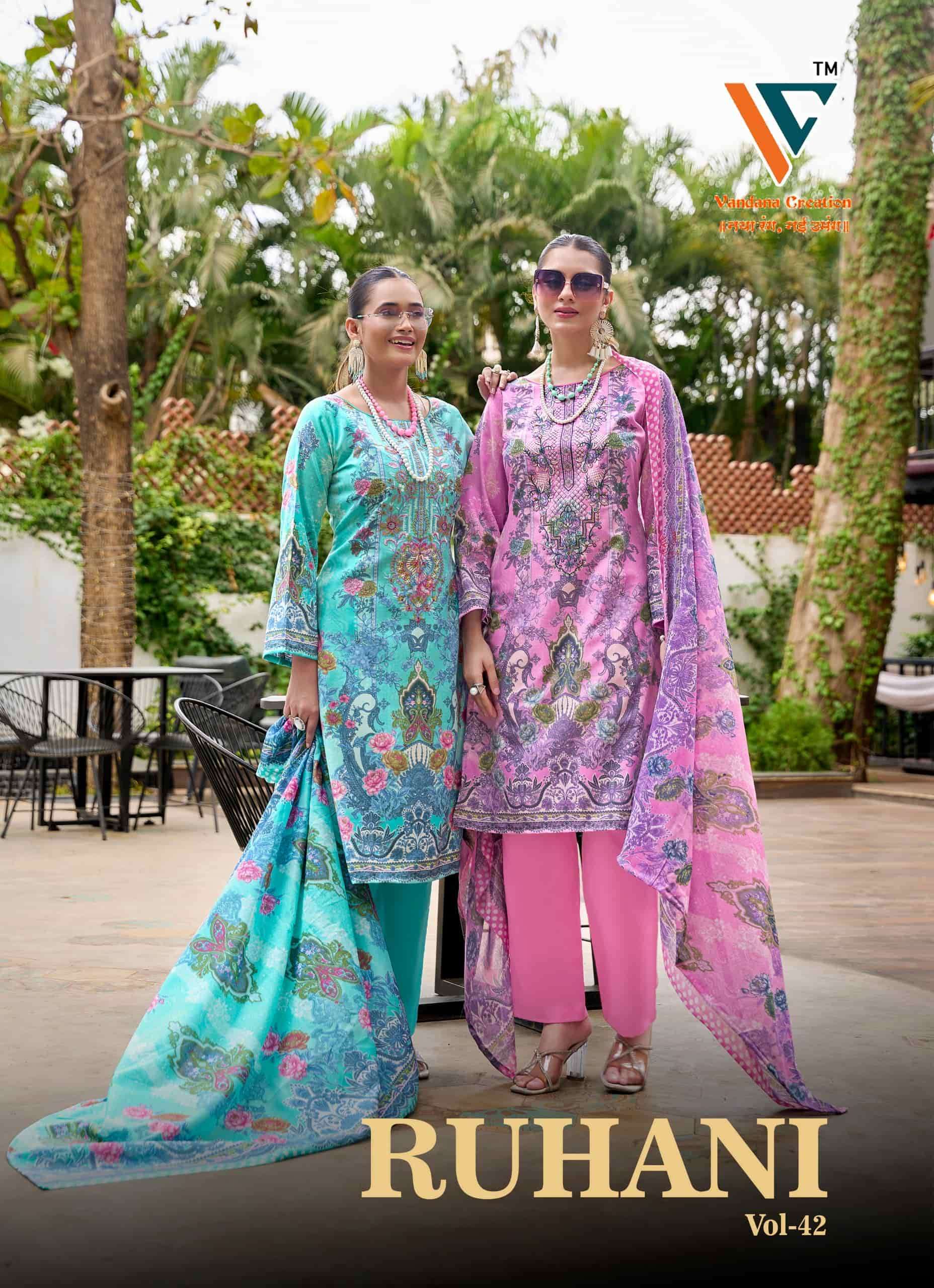 VANDANA FASHION RUHANI VOL 42 FANCY COTTON SUIT WHOLESALER BEST RATE DEALER 