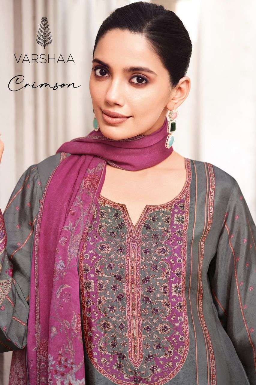 VARSHA FASHION CRIMSON SILK SATIN PRINT HANDWORK SALWER KAMEEZ BEST RATE 