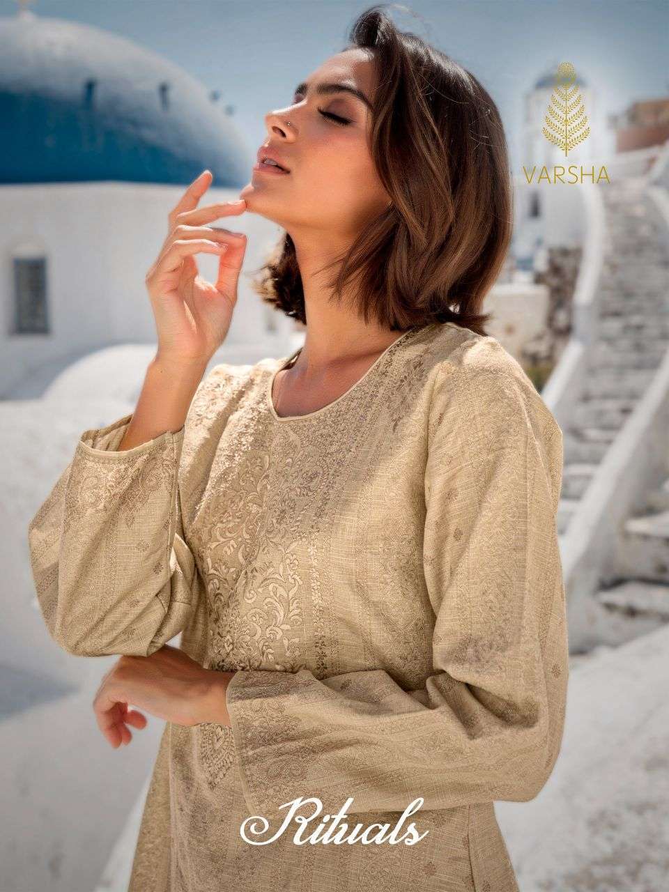 VARSHA FASHION RITUALS FANCY EMBROIDERED WORK VISCOSE SIMMER SUIT WHOLESALER 