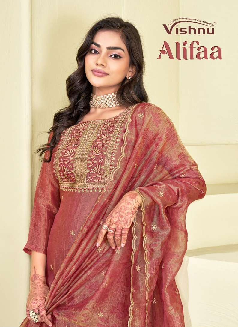 VISHNU ALIFAA SALSA SILK PRINT WORK SALWER KAMEEZ BEST RATE DEALER 