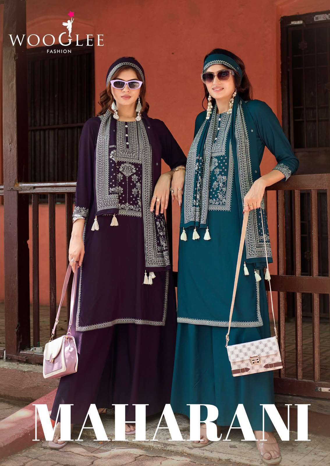 WOOGLEE MAHRANI RAYON PRINT HEAVY WORK READYMADE 3 PCS SET WHOLESALER 