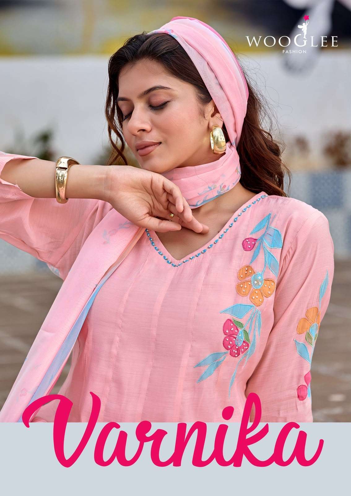 WOOGLEE VAMIKA MAL CHANDERI HAND PRINT WITH THREAD WORK READYMADE SALWER KAMEEZ BEST RATE 