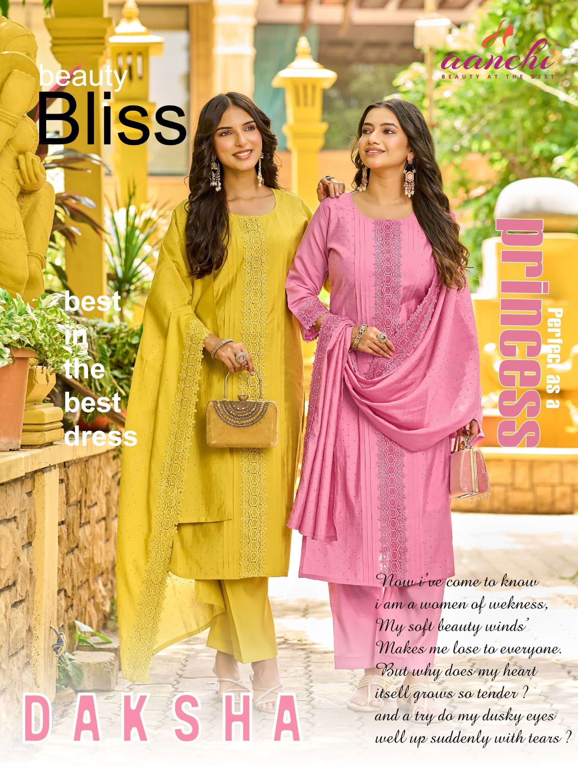 AANCHI DAKSHA NEW DESIGNS STRAIGHT STYLE 3 PCS COLLECTION BEST RATE DEALER 