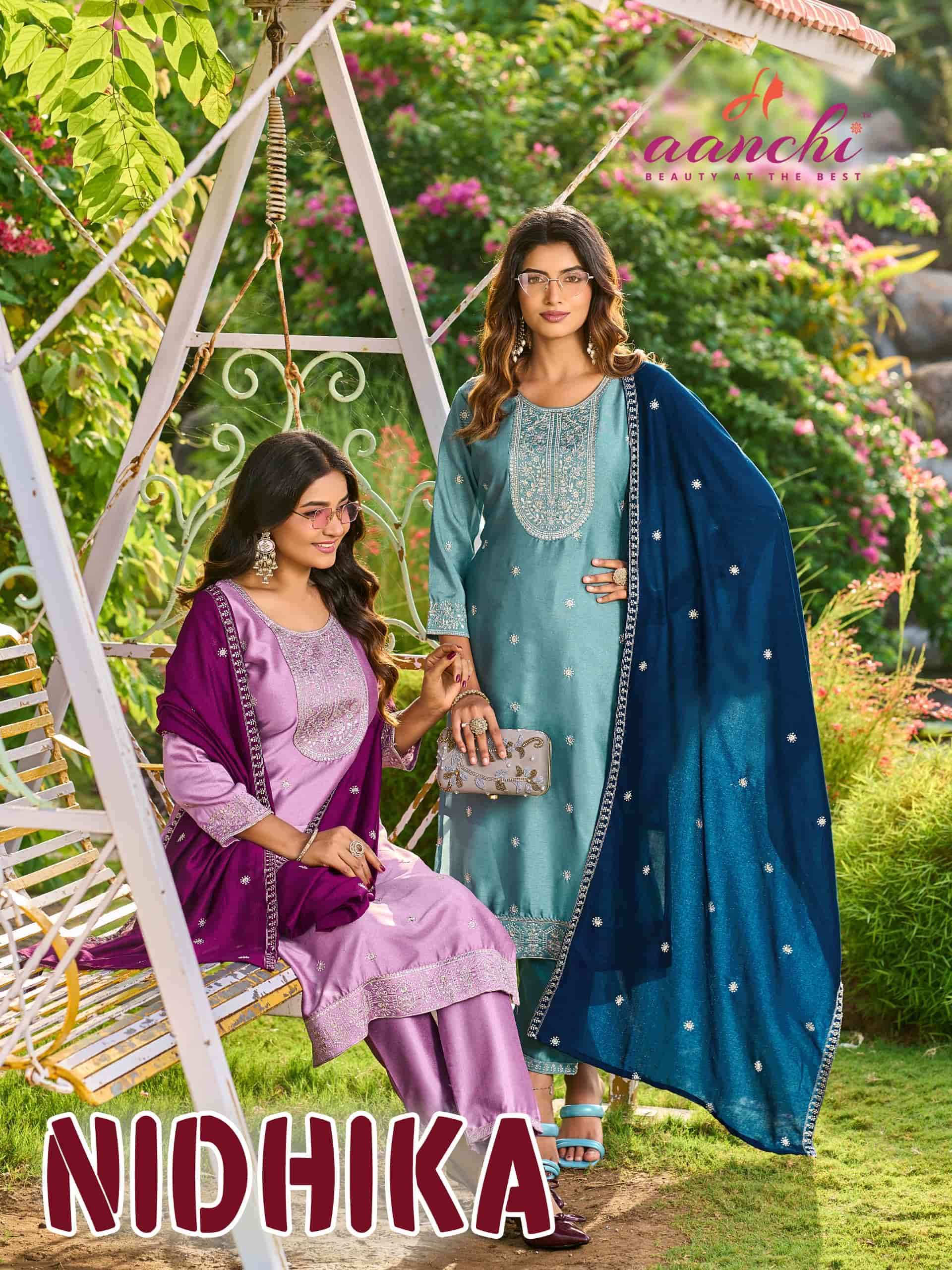 Aanchi Nidhika Crystal Silk Readymade Suits Wholesale - 4 Pcs Set