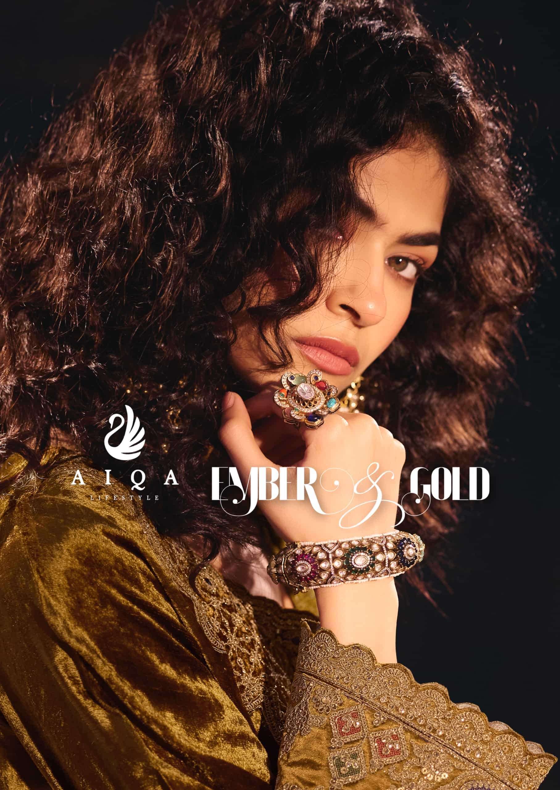 Aiqa Ember And Gold Designer Velvet Dress Wholesale Catalogue