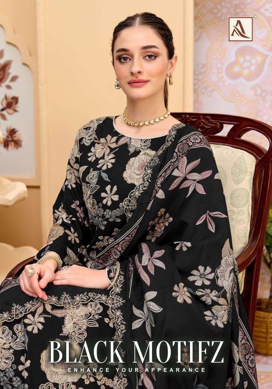 Alok Black Motifz Viscose Rayon Suit Wholesale Catalogue