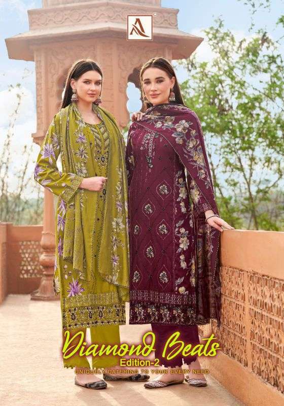 ALOK SUIT DIAMOND BEATS VOL 2 PREMIUM VISCOSE RAYON FANCY WORK SUIT WHOLESALER BEST RATE 
