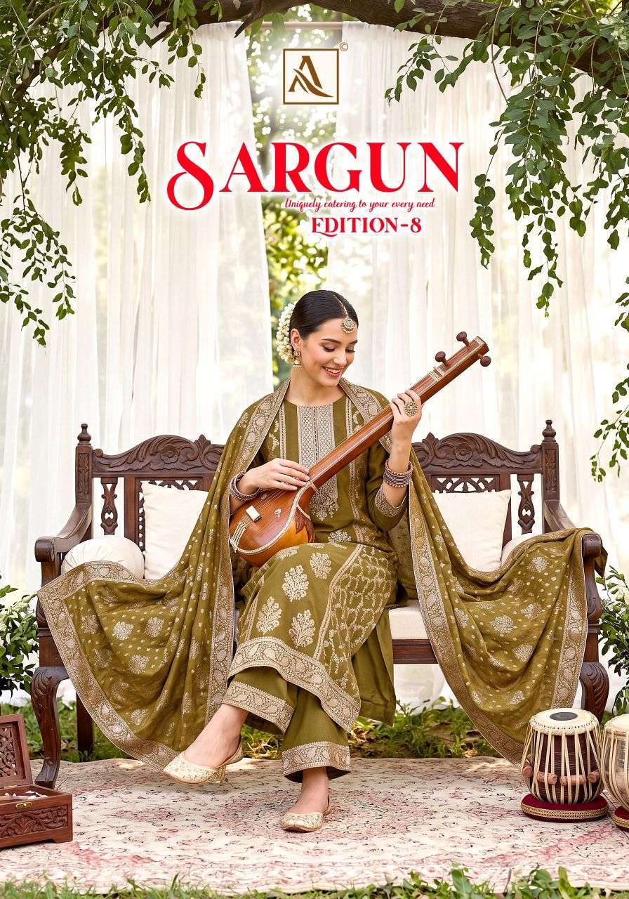 ALOK SUIT SARGUN EDITION 8 MUSLIN JACQUARD PARTYWEAR LADIES SUIT DEALER 