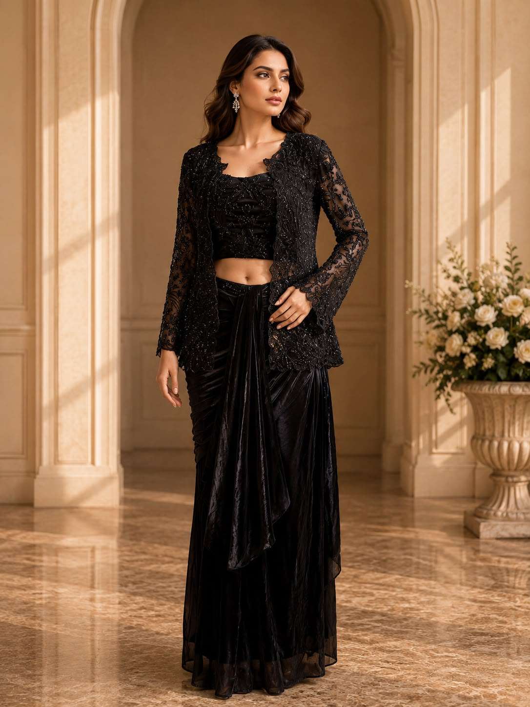 AMOHA 547 FENDY BEADS WORK READYMADE SAREE WHOLESALER BEST RATE DEALER 