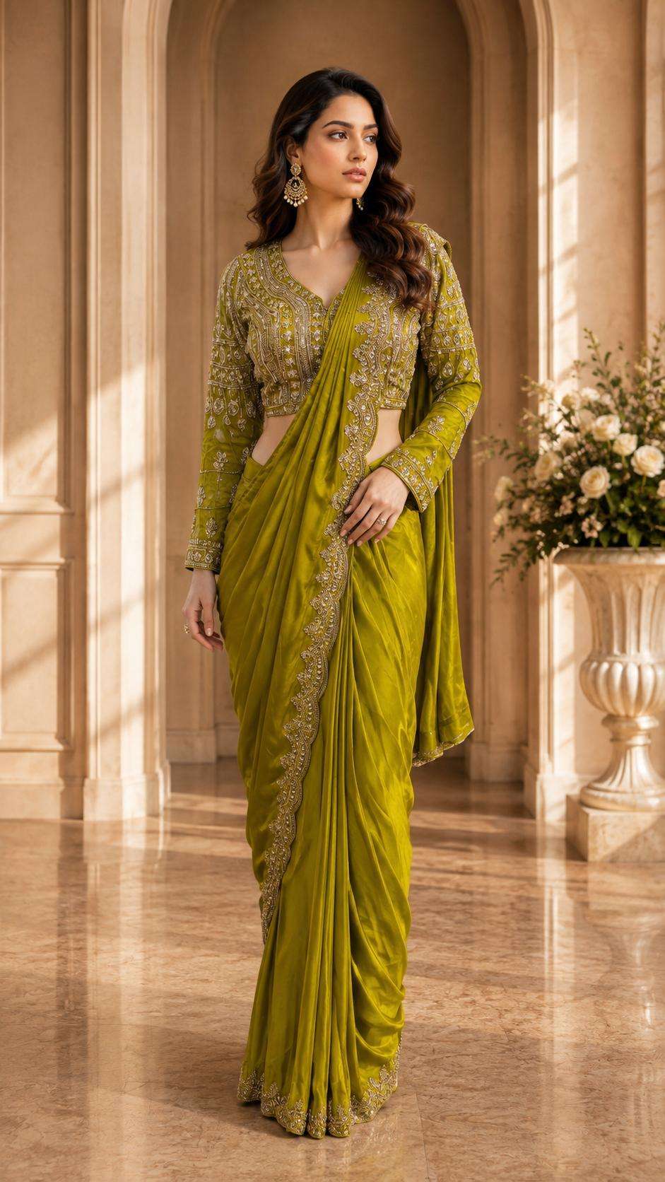 AMOHA 578 HEAVY BEADS WORK READYMADE SAREE WHOLESALER BEST RATE 