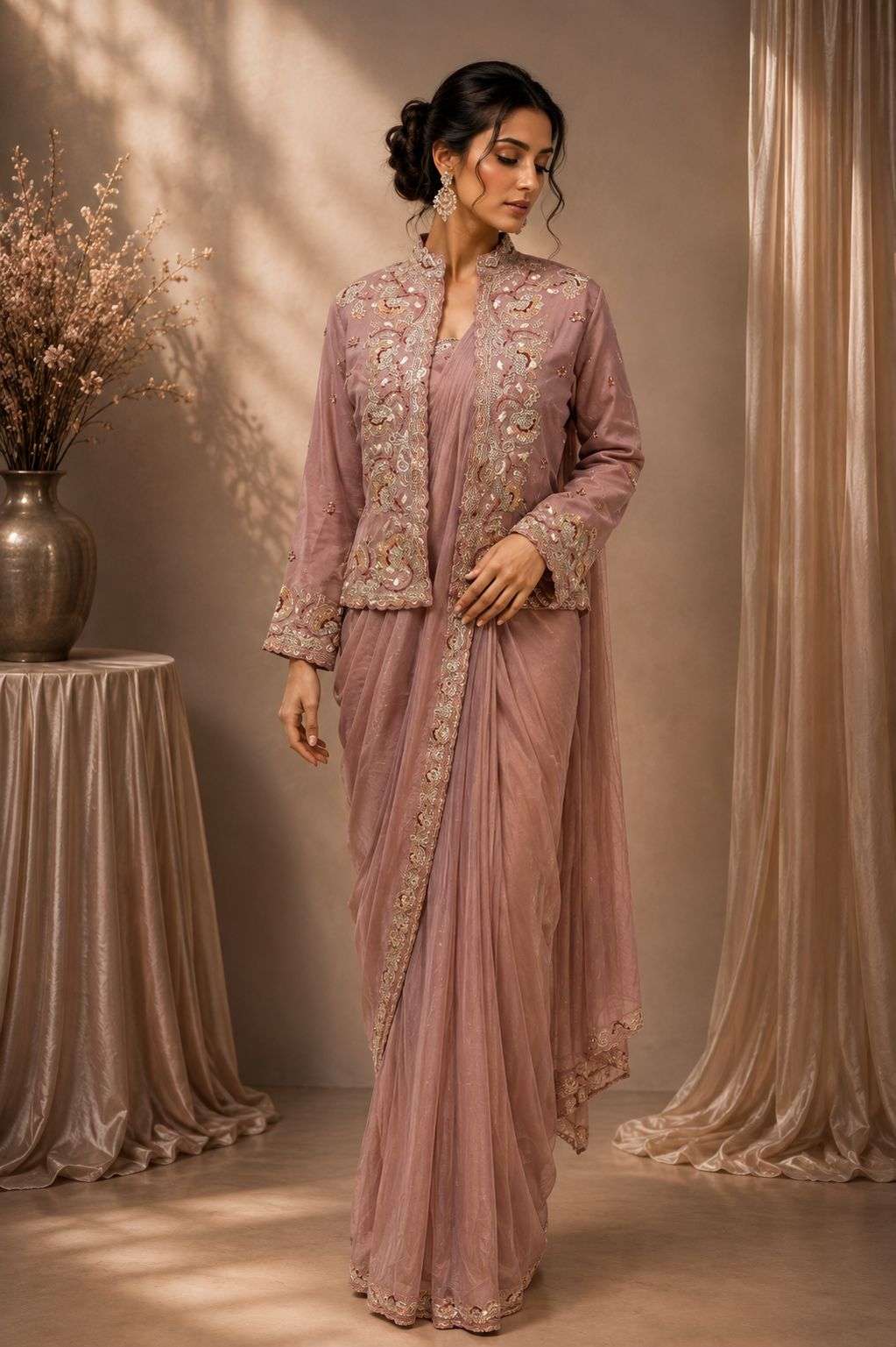 AMOHA TRENDZ 551 SILK HEAVY EMBROIDERED READY TO WEAR SAREE COLLECTION SUPPLIER 