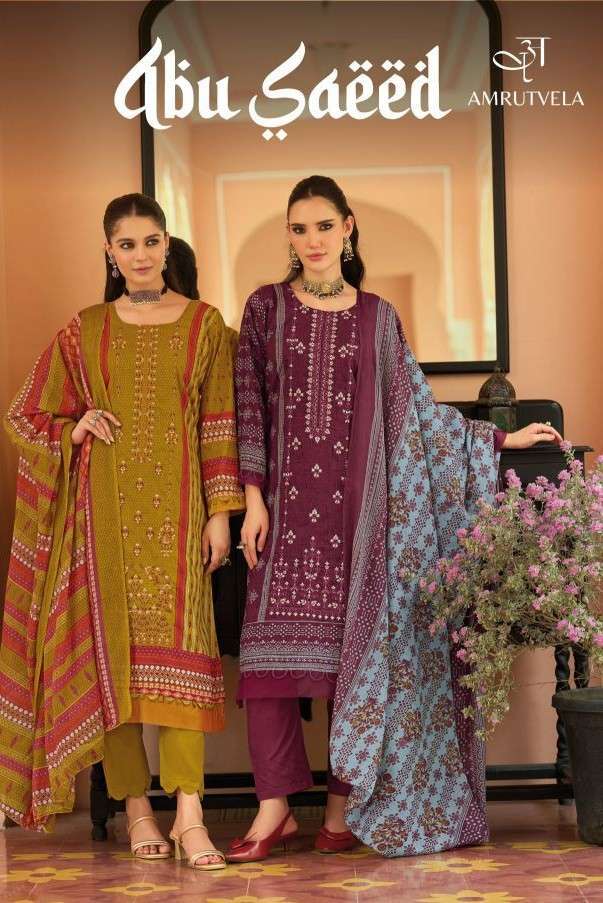 Amrutvela Abu Saeed Pure Lawn Cotton With Self Embroidery Work And Chikankari Work Designer Dress Material Catalogue Wholesale Collection