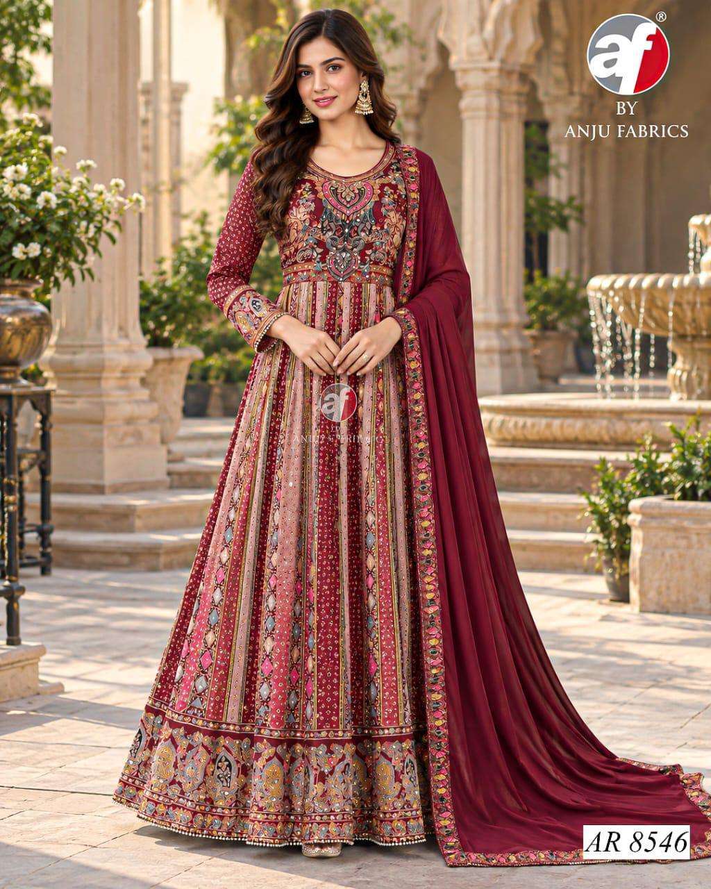 Anju Fabric 8554 Chinon Party Wear Designer Gown Collection Wholesale Catalogue Original Maajisa Fashion Surat