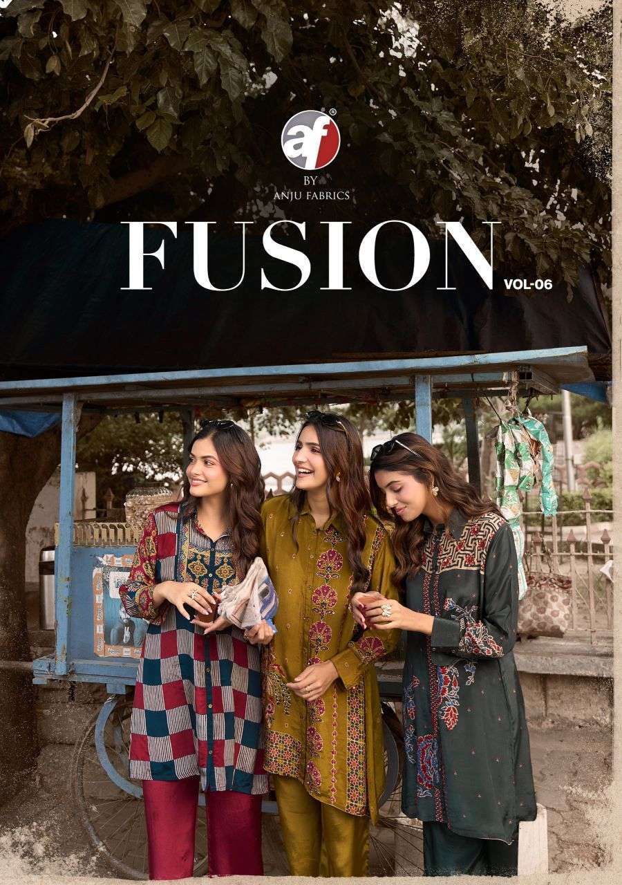 Anju Fabric Fusion Vol-6 Natural Crepe Designer Cord Set Collection Wholesale Catalogue Original Maajisa Fashion Surat
