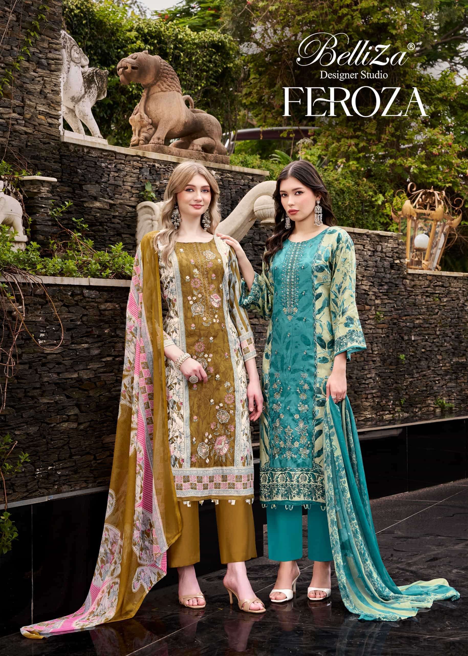 BELLIZA DESIGNER FEROZA ZAM COTTON PRINTED SALWER KAMEEZ BEST RATE DEALER 