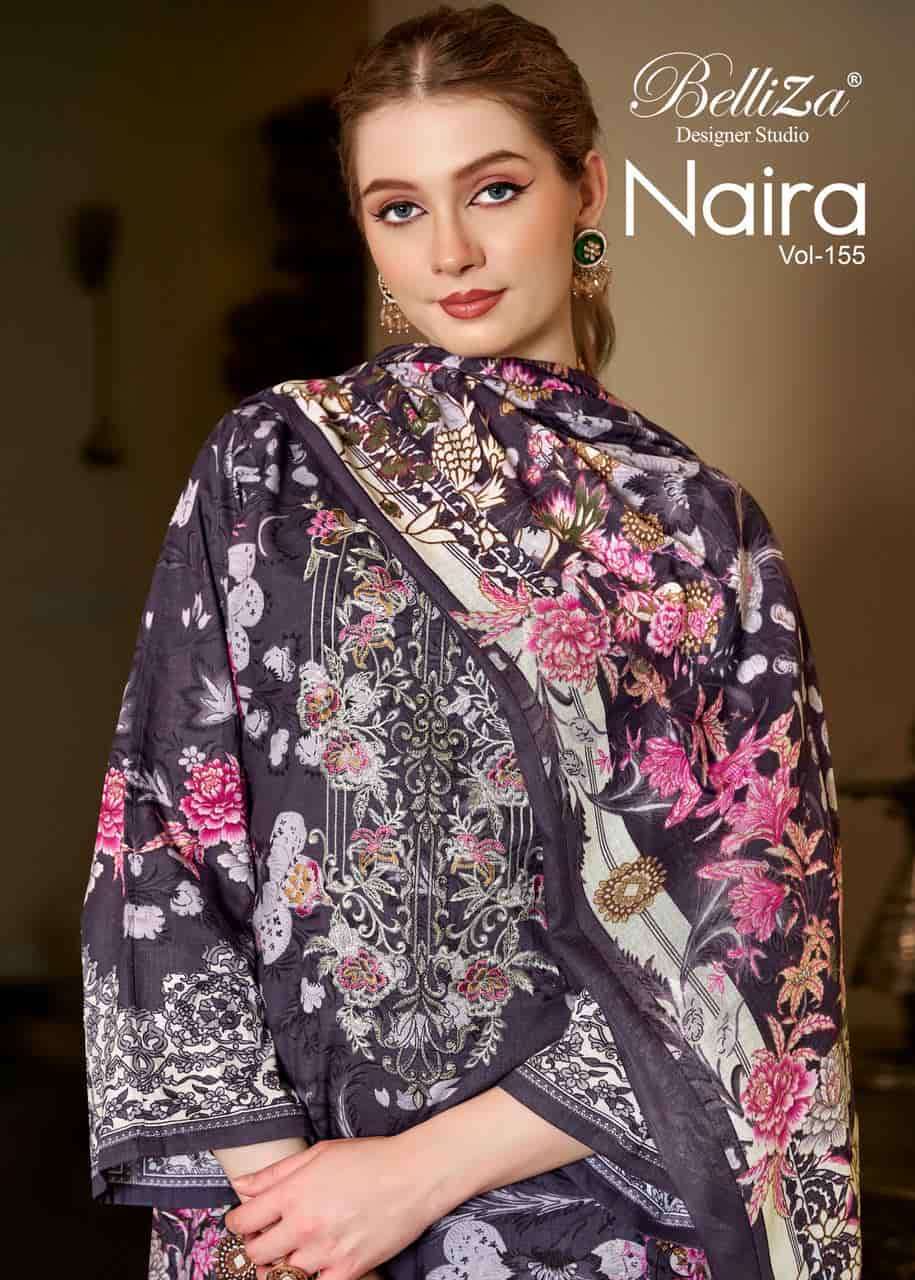 BELLIZA DESIGNER NAIRA VOL 155 COTTON PRINT SELF EMBROIDERY SUIT WHOLESALER BEST RATE 