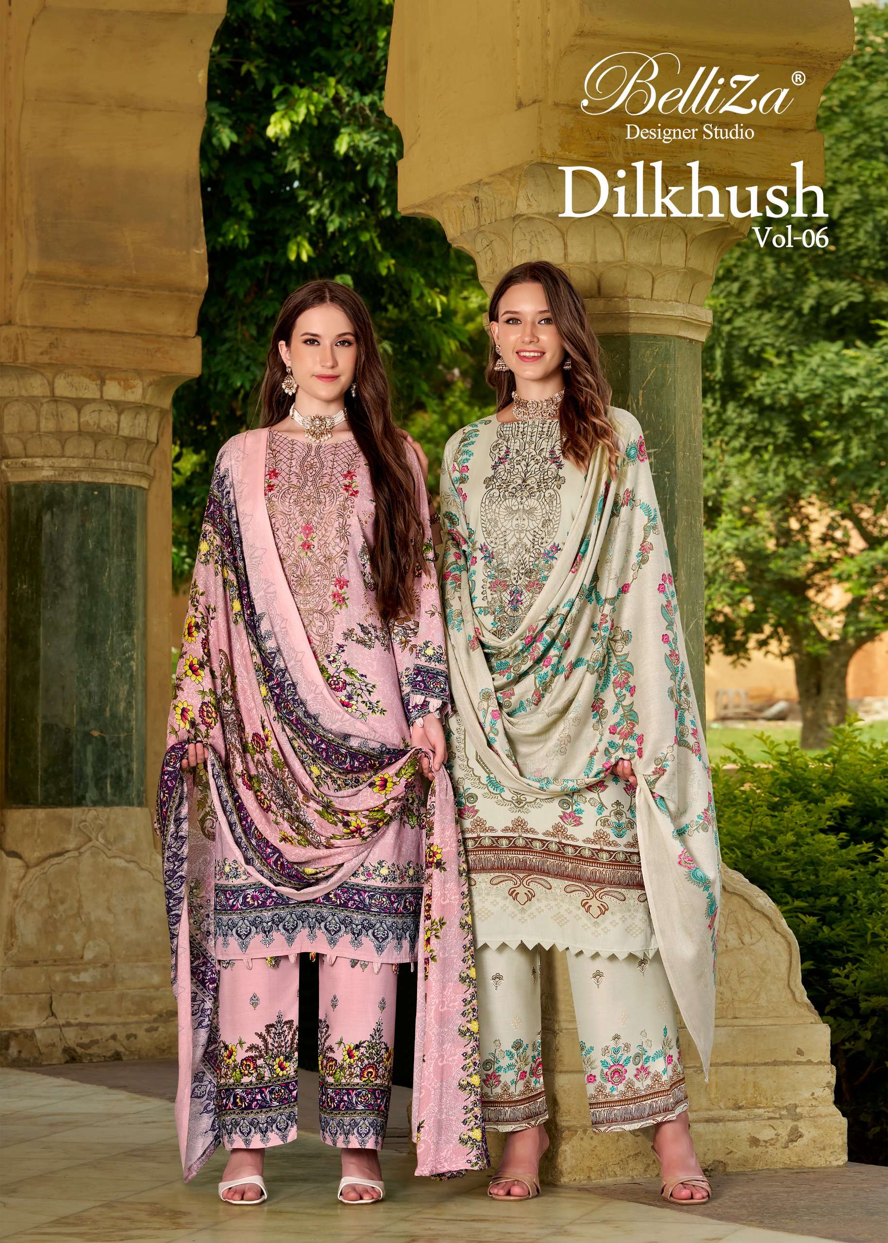 Belliza Dilkhush Vol 6 Pure Viscose Rayon Digital Print Heavy Self Embroidery Designer Unstitched Dress Material Catalogue Wholesale Collection