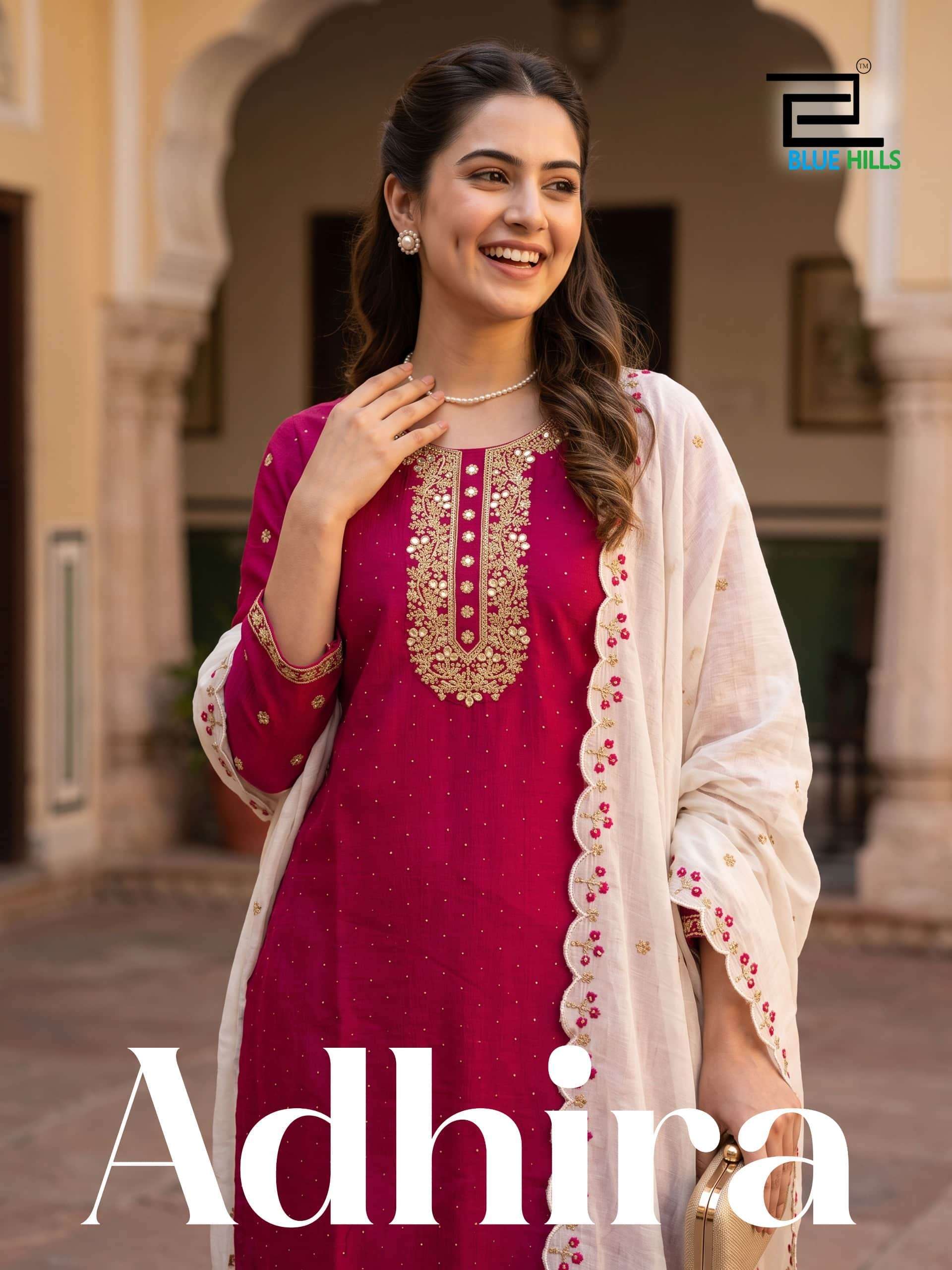 Blue Hills Adhira Vichitra With Crepe Lining Thread Sequence Work Kurti With Bottom Dupatta Wholesale @ 950 - 28 Pcs Set