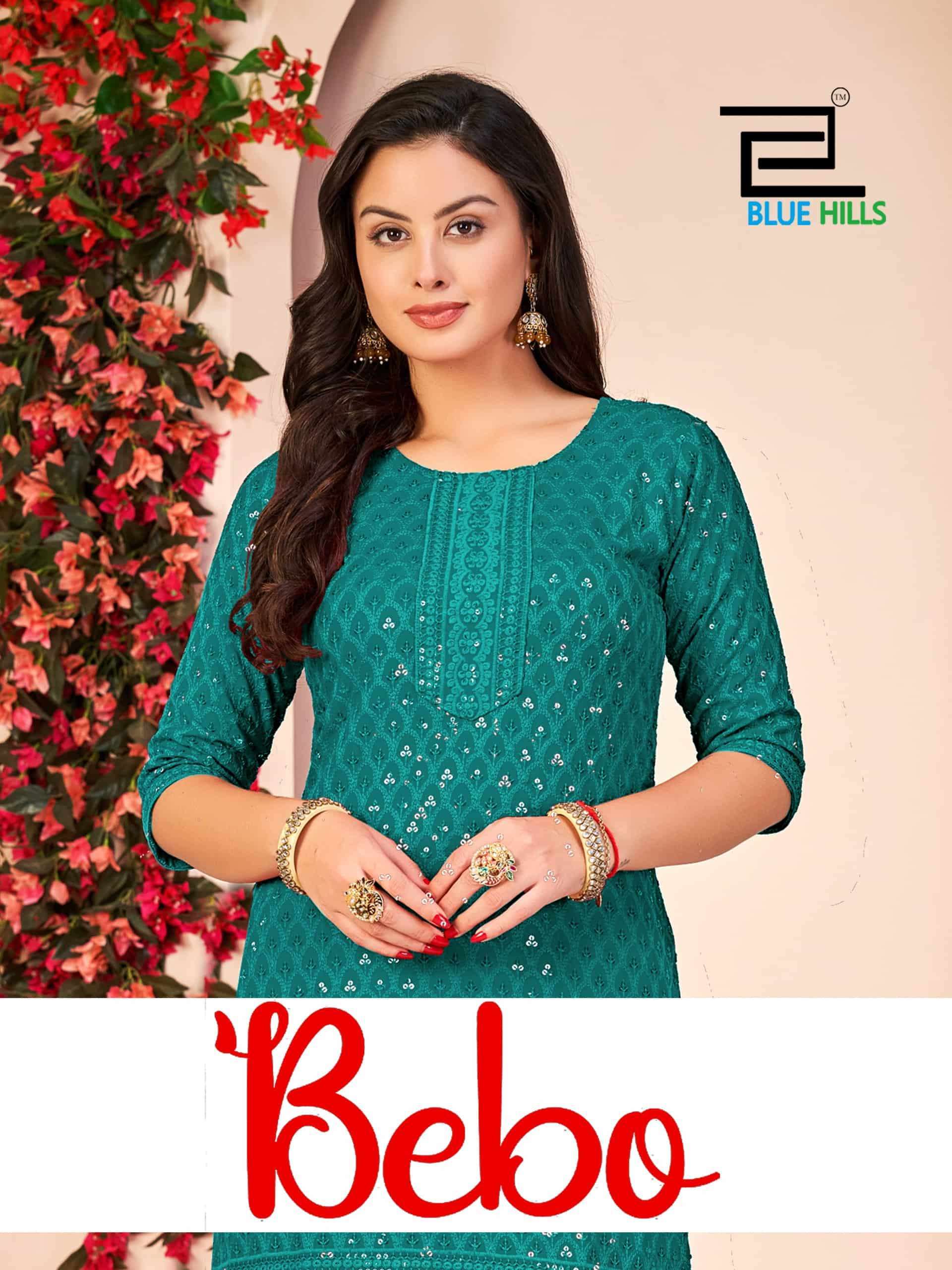 Blue Hills Bebo Heavy Schiffli Work Straight Kurta Wholesale Catalogue