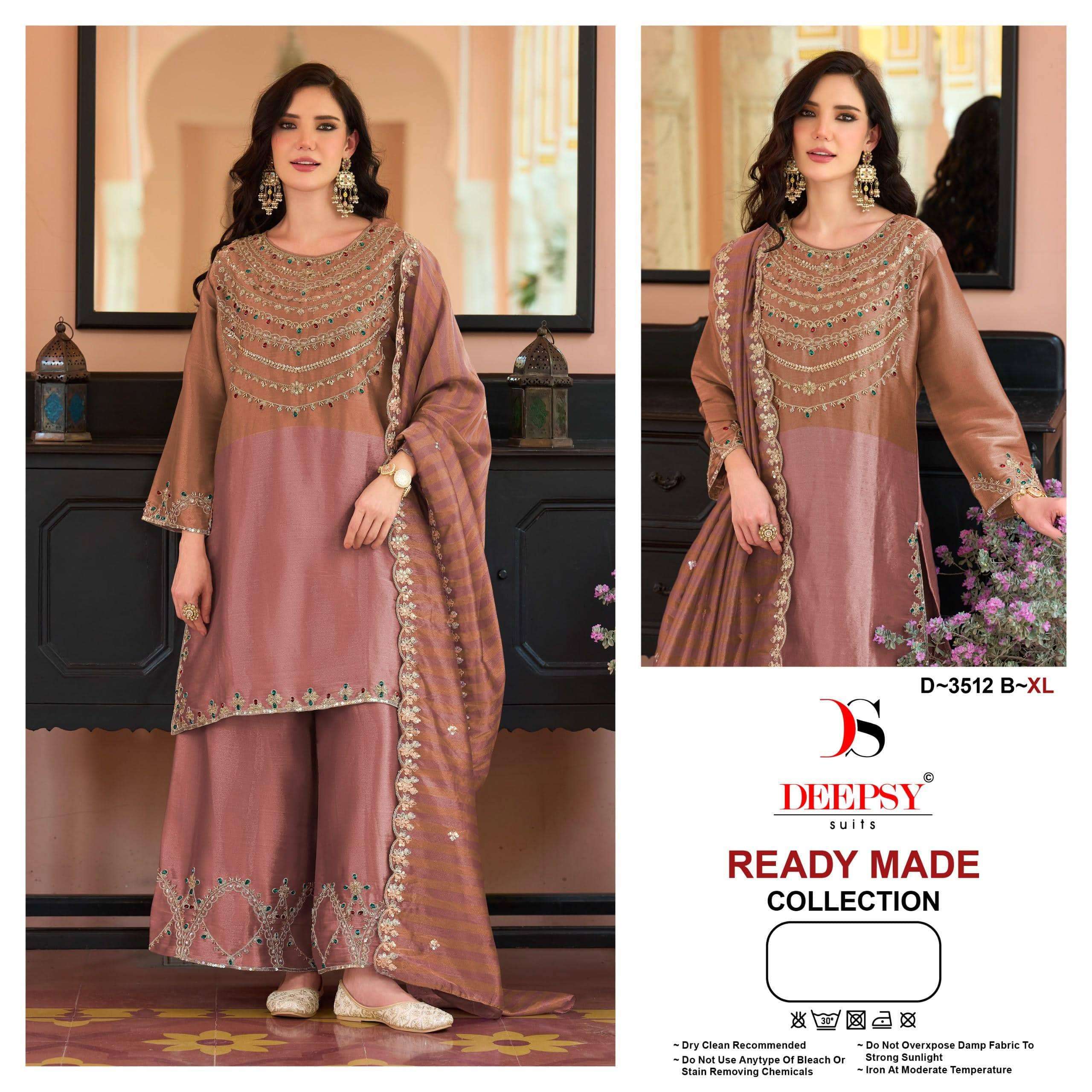 DEEPSY SUIT 3512 COLORS VISCOSE TISSUE WITH BEADS WORK READYMADE 3 PIECE SET EXPORTERS 